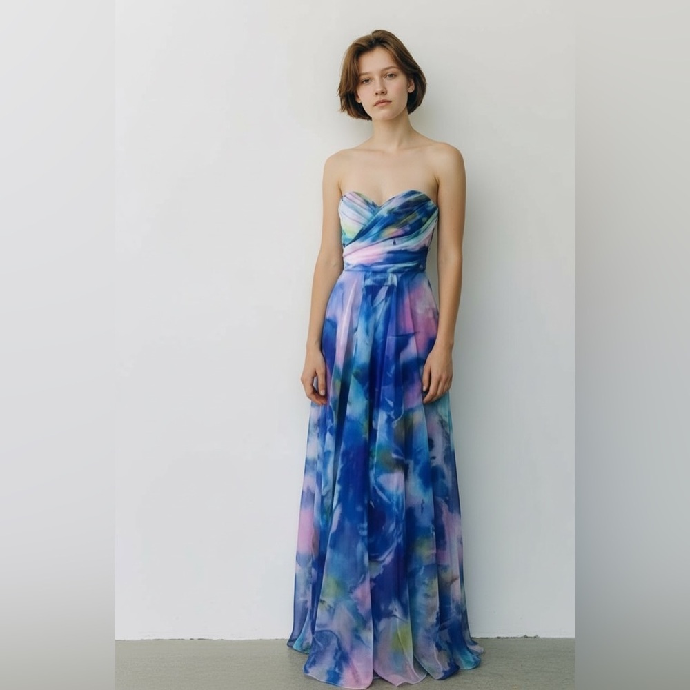 La Femme Size 00 Multi-Color Floral Chiffon Formal Gown Pockets Prom Wedding NEW